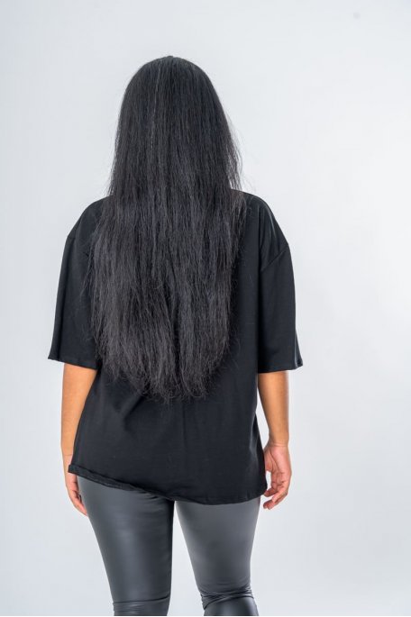 Tee-shirt classique noir poche décorative - vue dos