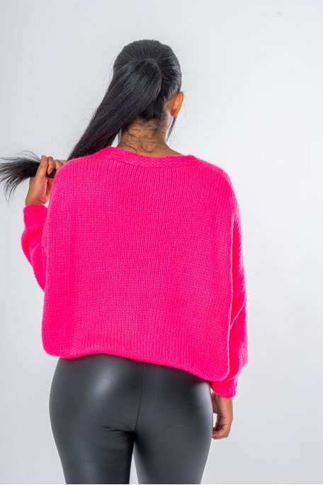 Gilet boutons dorés manches chauve-souris coloris rose - vue dos
