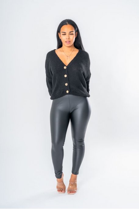 Gilet boutons dorés manches chauve-souris coloris noir - vue full