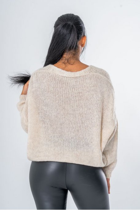 Gilet boutons dorés manches chauve-souris coloris beige - vue dos