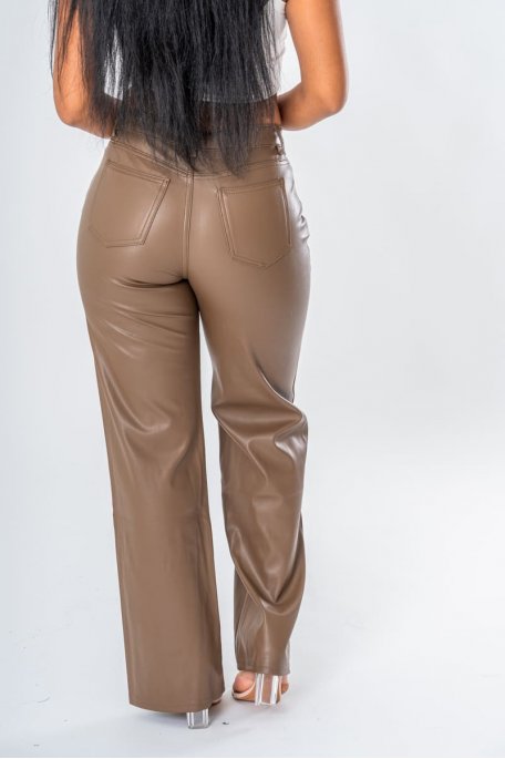Pantalon coupe droite simili marron - vue dos