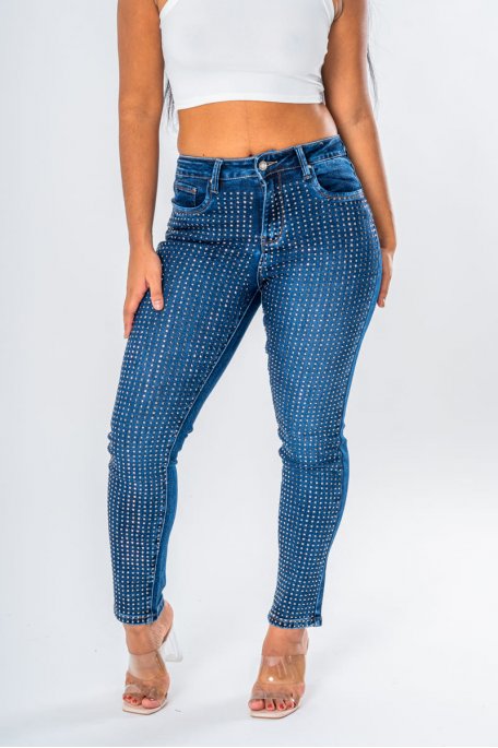 Blue square rhinestone jeans