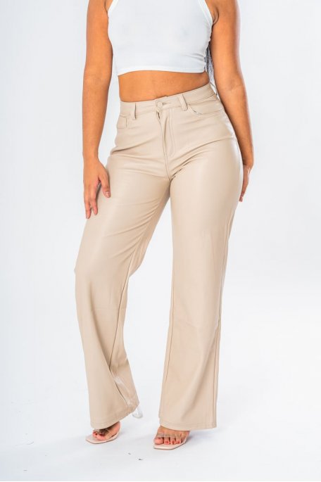 Pantalon coupe droite simili beige - vue détails