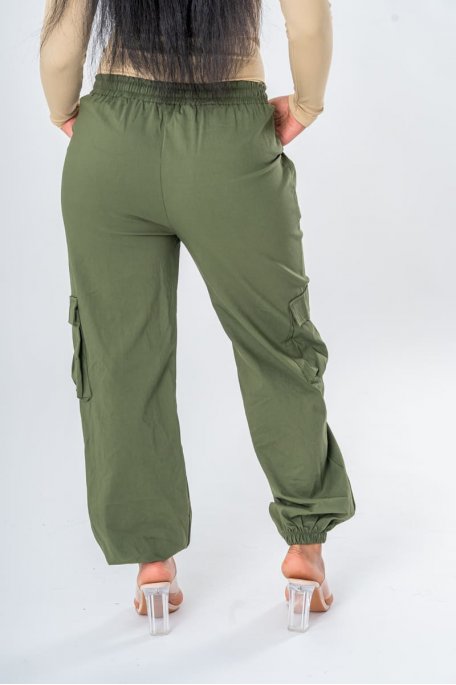 Pantalon cargo taille élastique kaki - vue dos