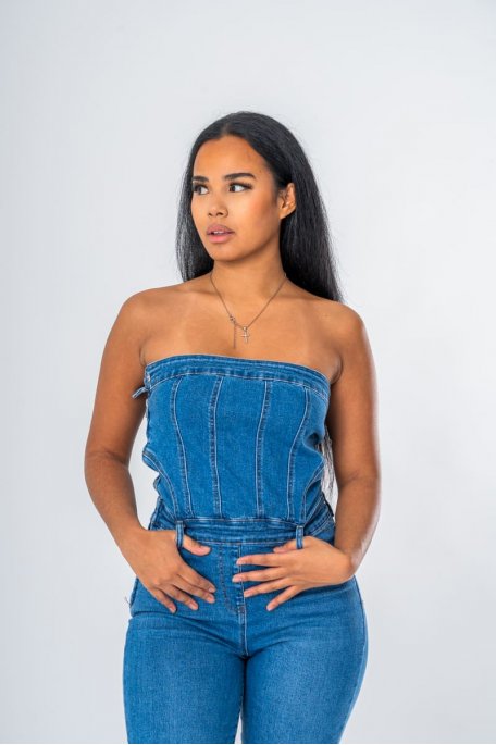 Combinaison bustier denim bleu - vue face