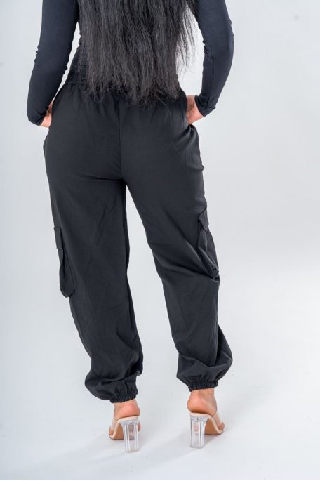 Pantalon cargo taille élastique noir - vue dos