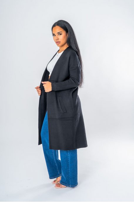 Long black fine knit cardigan