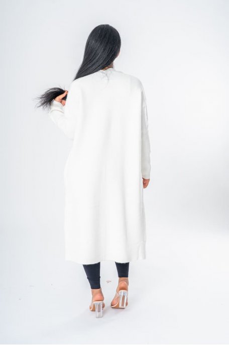 Gilet long en maille fine blanc - vue dos