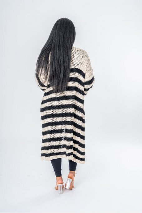 Gilet rayé long à poche noir - vue dos