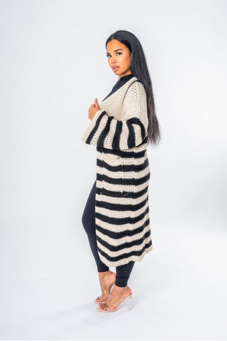 Long striped vest with black pocket