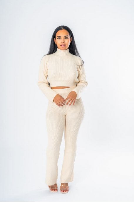 Set Pullover Crop Top und Hose ecru