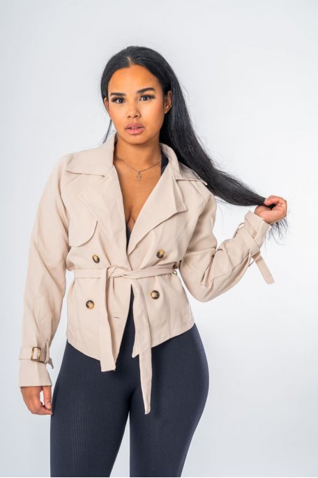 Short jacket with beige belted waistband