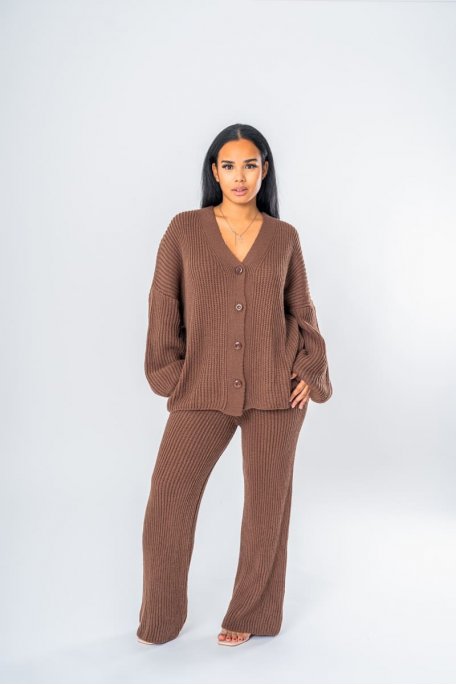 Ensemble gilet oversize en maille marron - vue full look