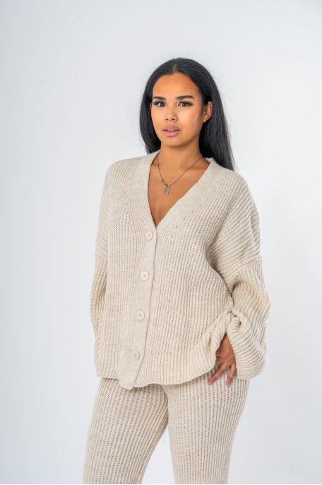 Ensemble gilet oversize en maille beige - vue portrait