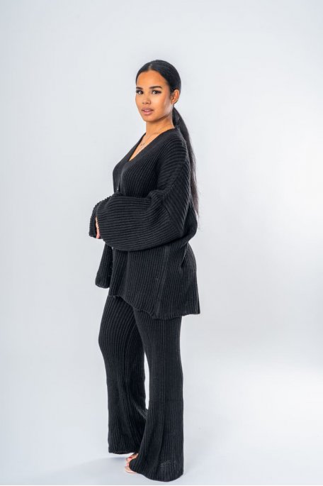 Ensemble gilet oversize en maille noir - vue full look profil