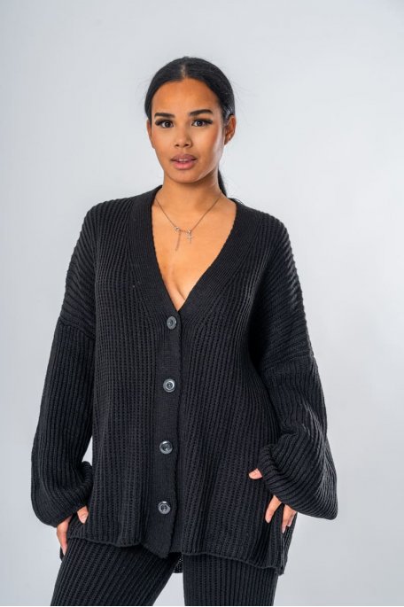 Ensemble gilet oversize en maille noir - vue zoom détails