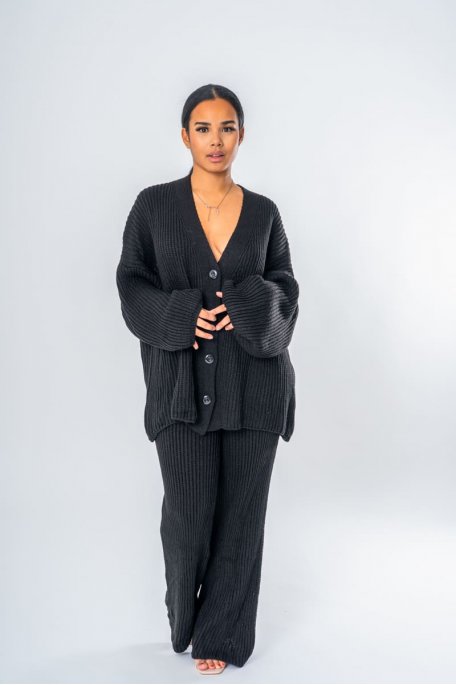 Ensemble gilet oversize en maille noir - vue full look face