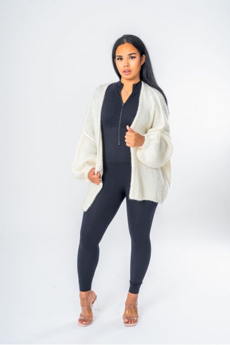 White oversized mid-length cardigan