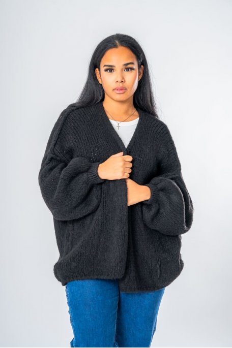 Black oversized mid length cardigan