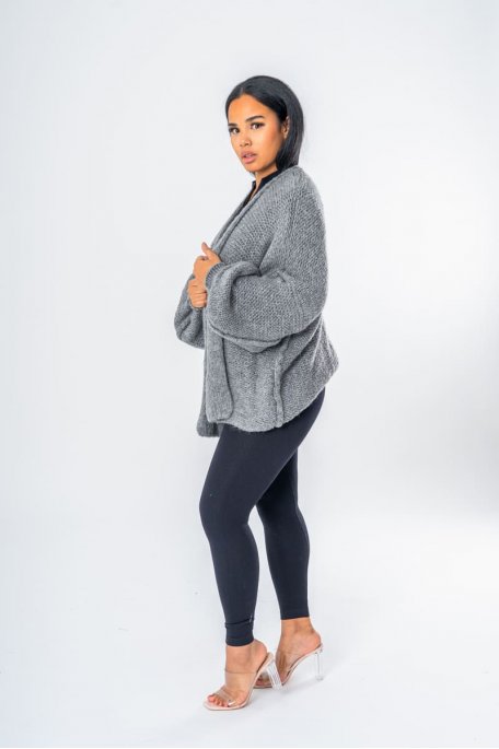 Halblange Oversize-Weste grau