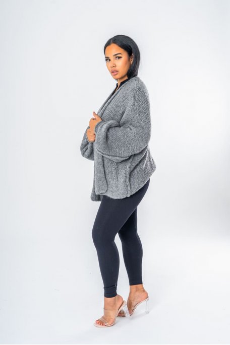 Grey oversized mid-length cardigan