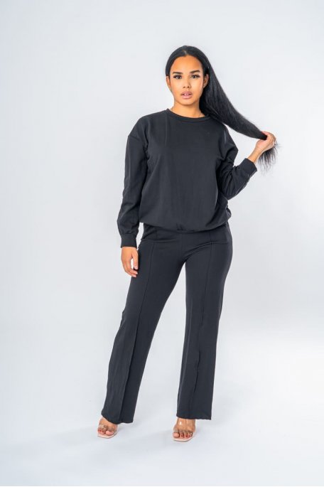 Black sweatshirt and wide-leg pants set