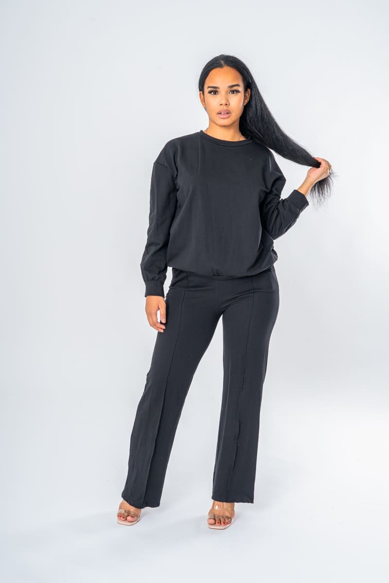 Ensemble sweat et pantalon large noir - vue full look