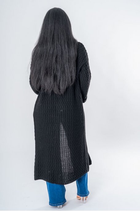Gilet en maille long manches revers noir - vue dos