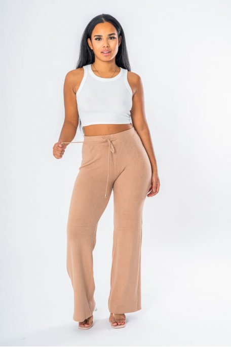 Women's Beige Flare Pants High Rise