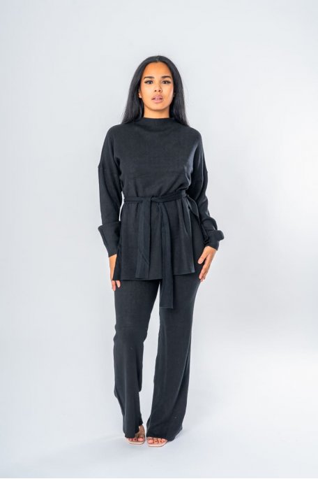 Black fine knit sweater-pant set