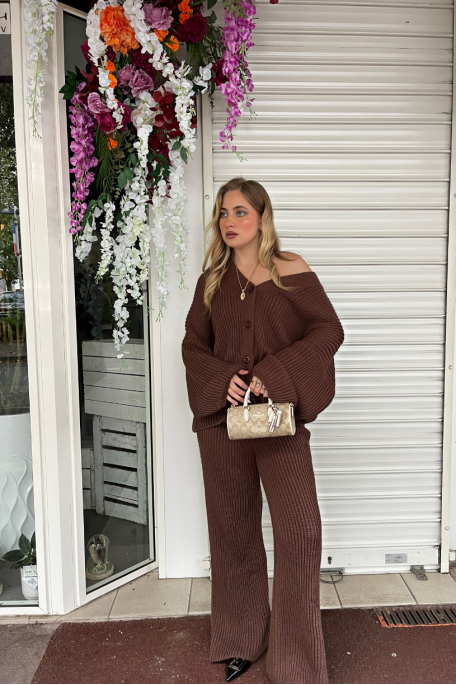 Oversize-Strickjacken-Set in Braun