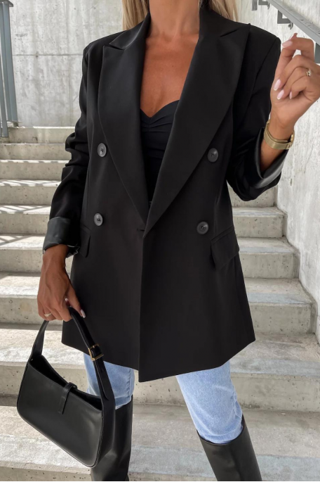 Blazer bi-matière simili coloris noir - vue zoom produit
