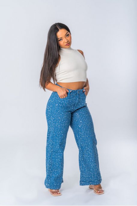 Sequined jeans with blue holes