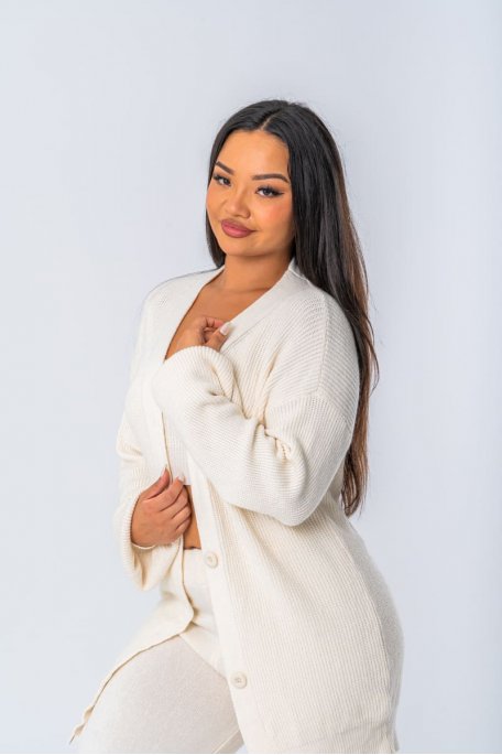 Ensemble en maille coloris beige gilet top pantalon - vue zoom détails