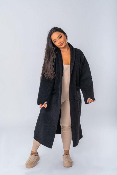 Manteau long coupe oversize coloris noir - vue face