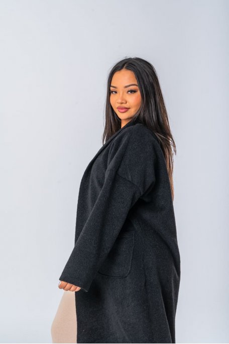 Manteau long coupe oversize coloris noir - vue profil