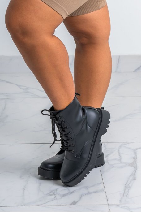 Black lace-up notched-sole boots