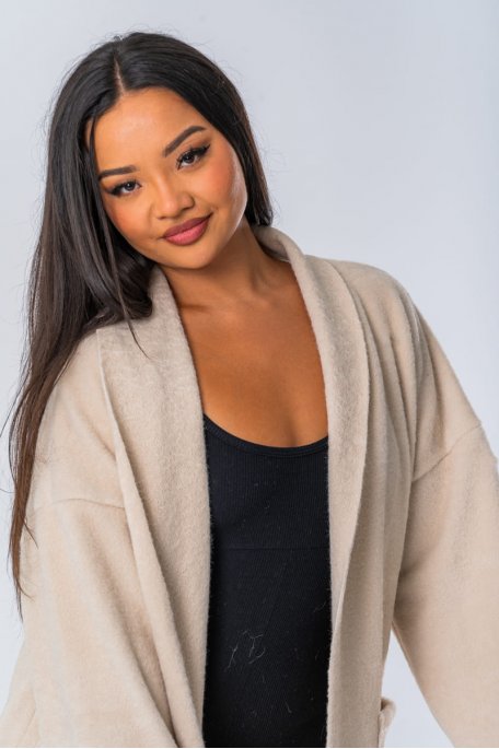 Manteau coloris beige coupe longue oversize - vue zoom détail