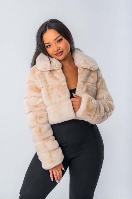 Beige faux fur crop jacket