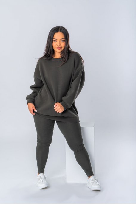 Ensemble kaki sweat large et legging - vue full look face