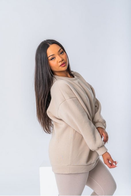 Ensemble coloris beige swear large et legging - vue profil zoom