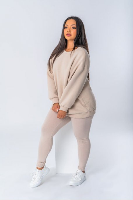 Ensemble coloris beige swear large et legging - vue face