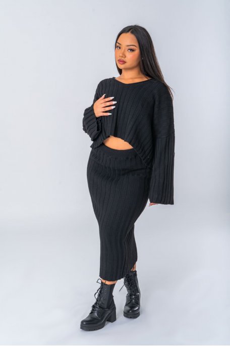 Black knit sweater-skirt set