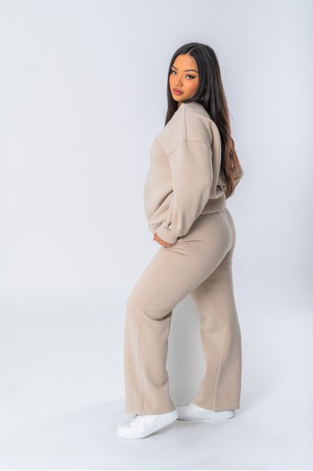 Ensemble coloris beige jogging oversize confortable - vue profil