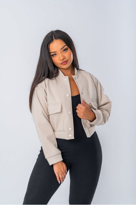 Kurze Fliegerjacke mit Taschen Beige