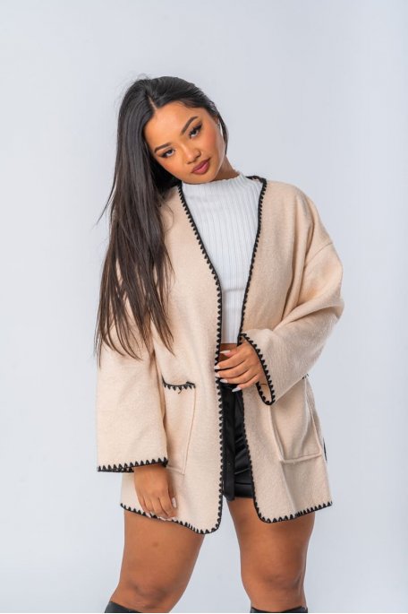 Beige crochet edged cardigan