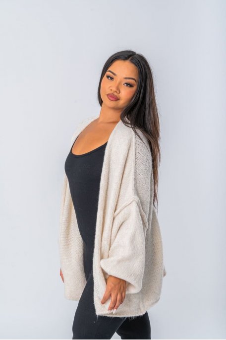 Gilet en laine mélangée coloris beige manches bouffantes - vue profil