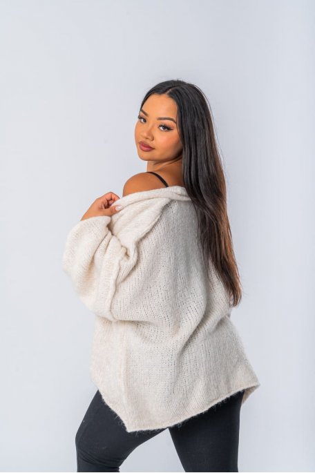 Gilet en laine mélangée coloris beige manches bouffantes - vue dos