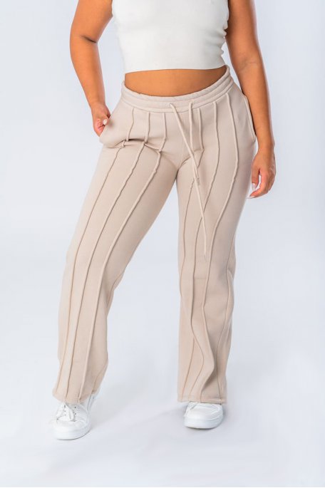 Pantalon de jogging coloris beige coupe droite - vue face