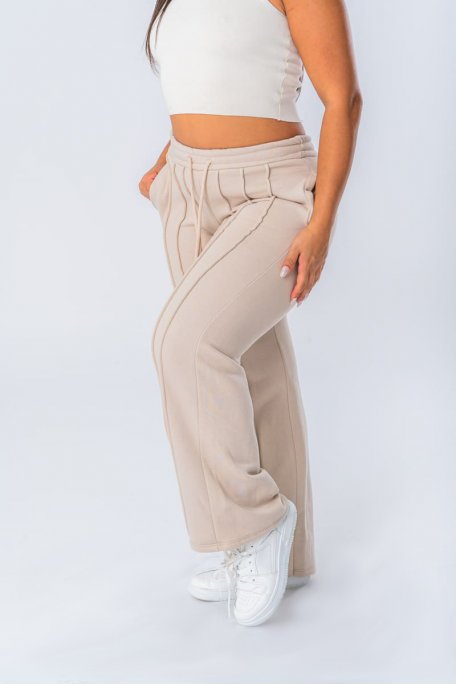 Pantalon de jogging coloris beige coupe droite - vue profil